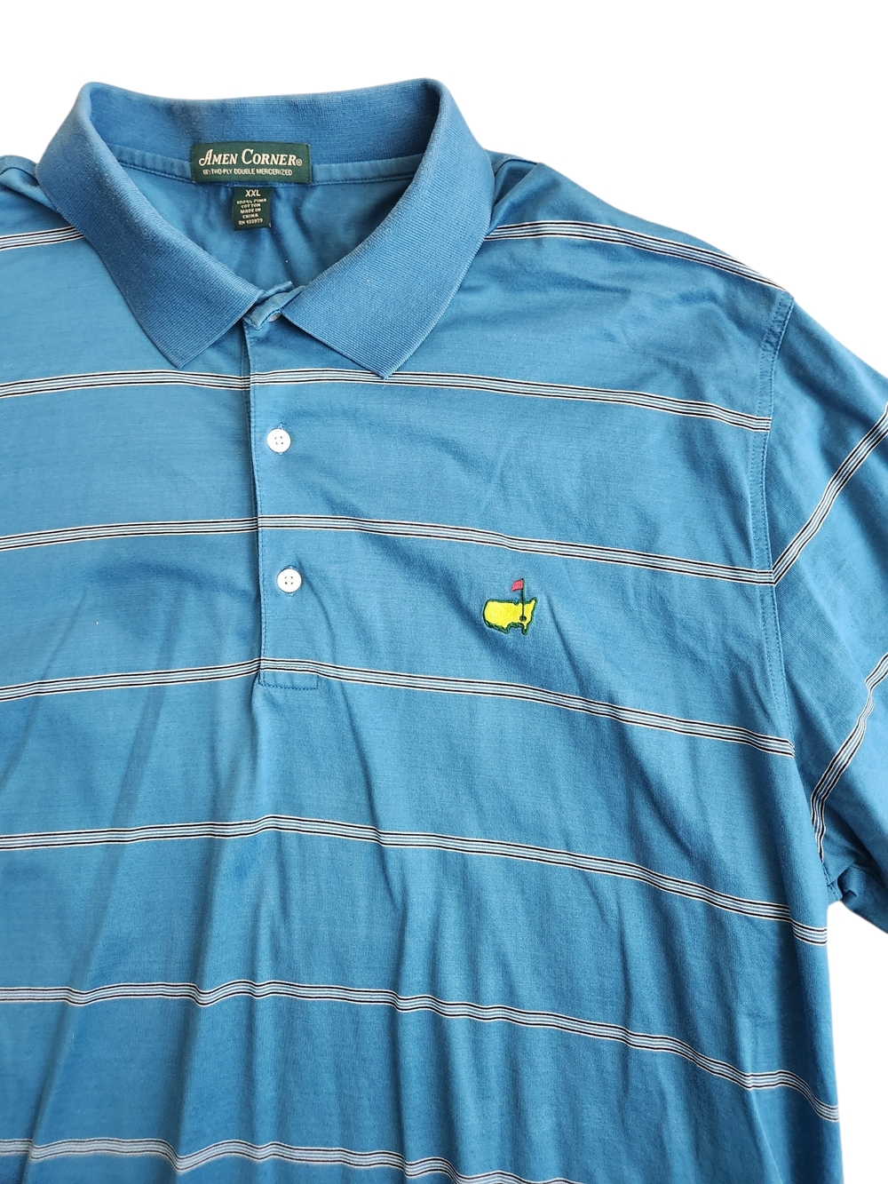 Masters Augusta Amen Corner Golf Pima Cotton Polo Shirt Men's 2Xl Blue Striped